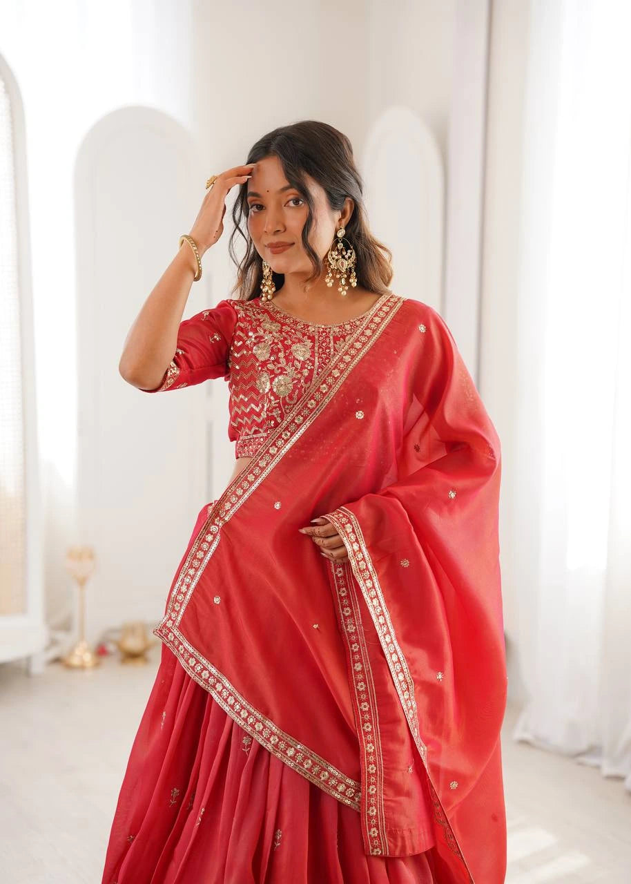 Soft Red Silk Lehenga